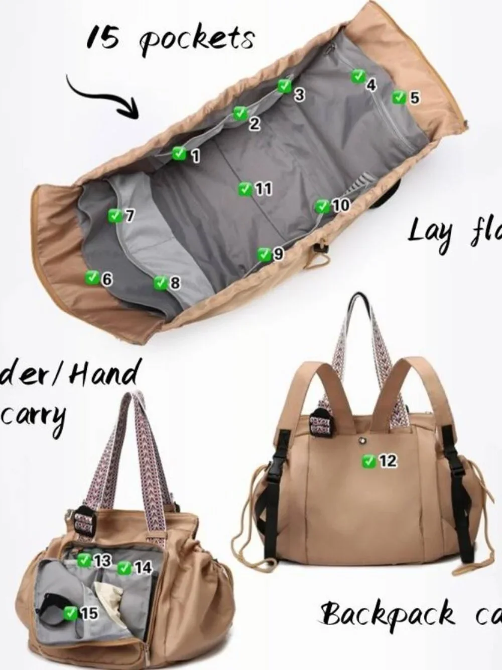 Multifunctional Women's Diaper Bag Handbag Convertible Tote Backpack Travel Bag